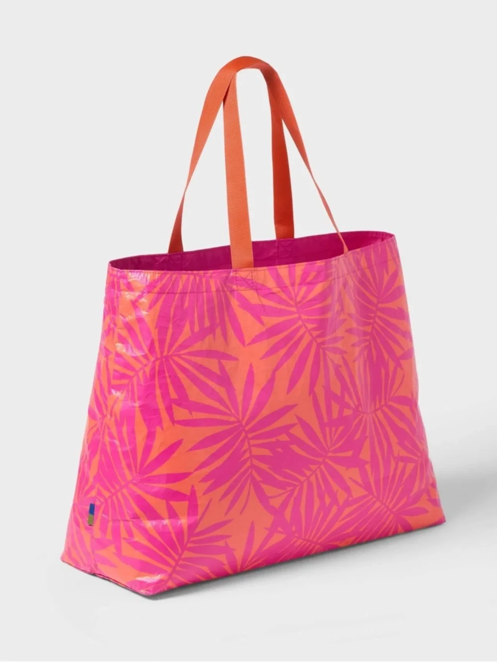 Tropical Palm Print Tote Bag in Pink and Orange - Picture 1 of 5